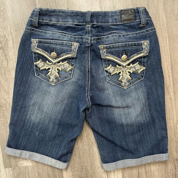 Cyber Y2k Pocket Design Jean Denim Jorts Shorts Love Nation Size 8 - Picture 1 of 6